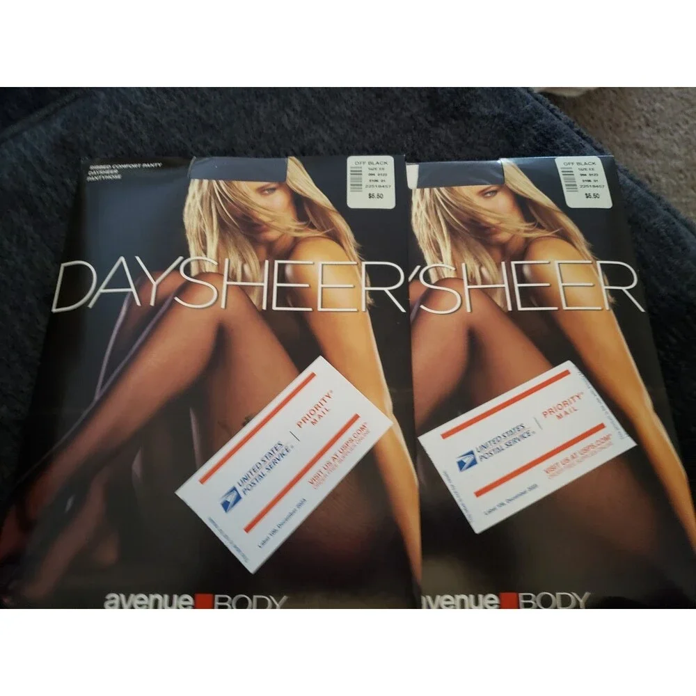 Lot of 2- Avenue Body Control Top- Two Off Black Pantyhose Size EE, NIP